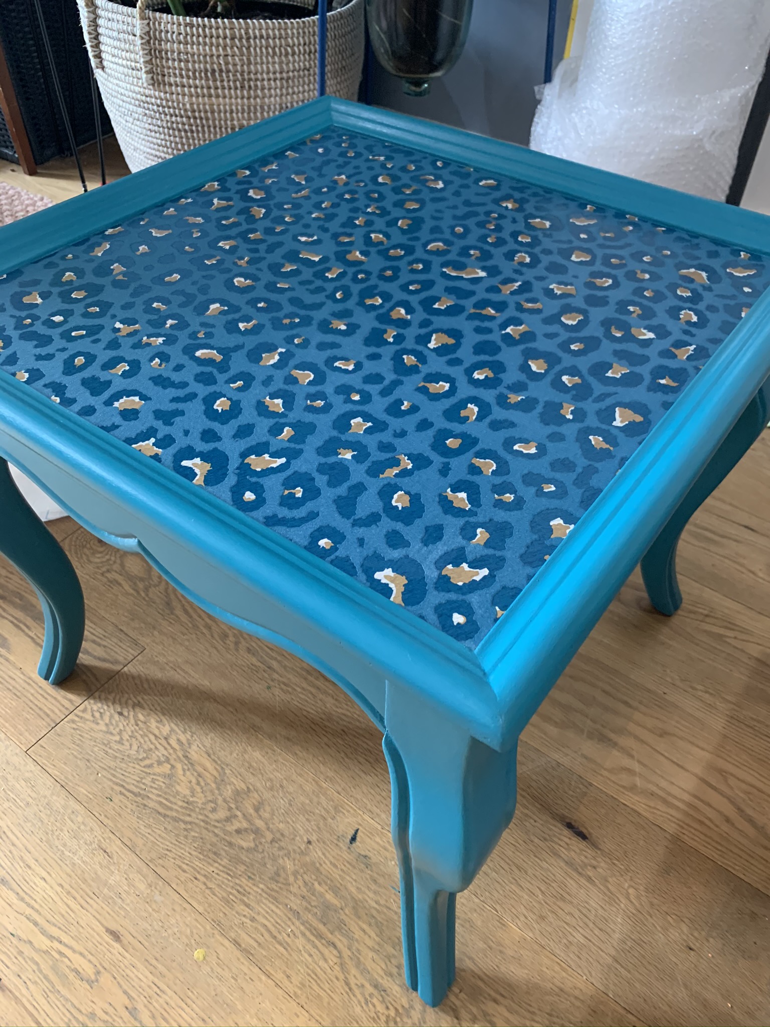 Teal Leopard Print Coffee Table